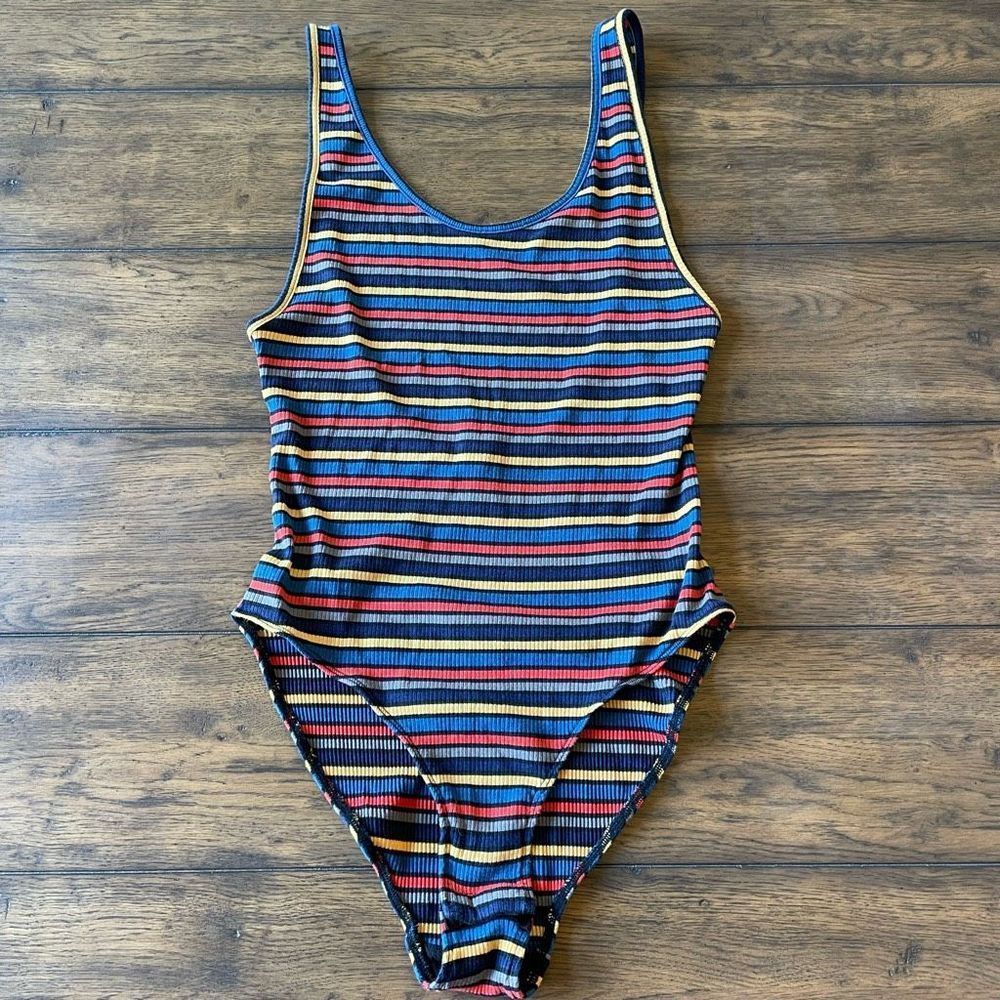 URBAN OUTFITTERS OUT FROM UNDER Womens Ribbed Multicolor Stripe Bodysuit Sz L